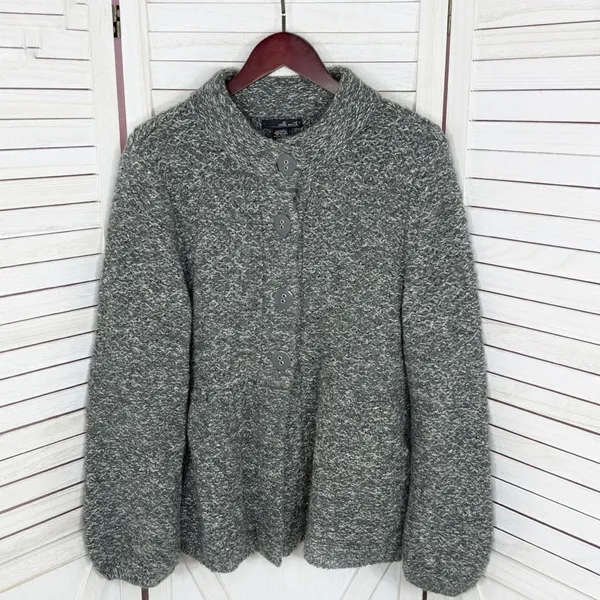 Willi Smith Marled Peplum Wool Blend‎ Cardigan Sweater Grey XL - Image 8
