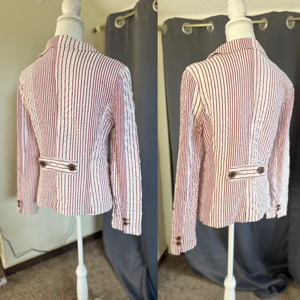 Cabi Captain's Seersucker Striped 2-Button Blazer Womens 10 Red White - Image 11