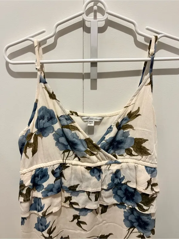 American Eagle Outfitters Cream Mini Dress with Blue Floral Print - Image 4