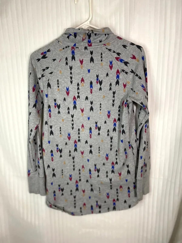 Patagonia Organic Cotton Long Sleeve Top Womens Small Gray Arrow Print Cowl Neck - Image 5