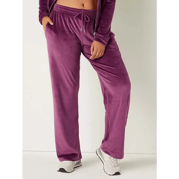Victoria's Secret Pink Velvet Velour Maroon Heritage Sweatpants Soft Pant XL - Image 6