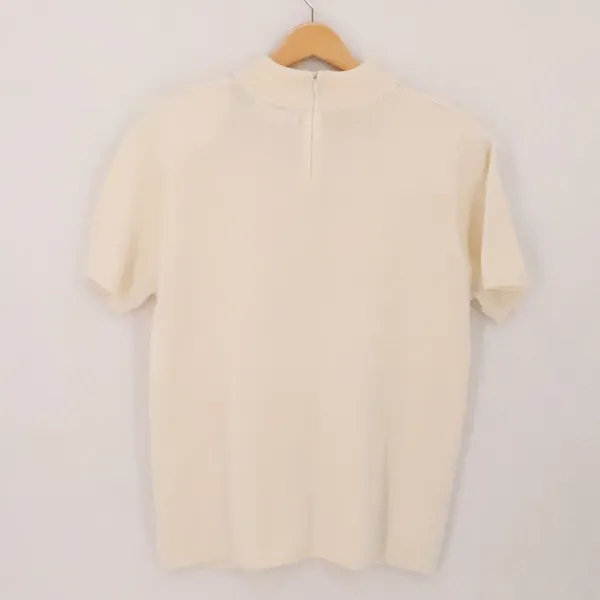 Alfred Dunner Vintage 90s Mock Neck Short Sleeve Sweater Sequin Womens Size M Cream Wool Blend - Image 2