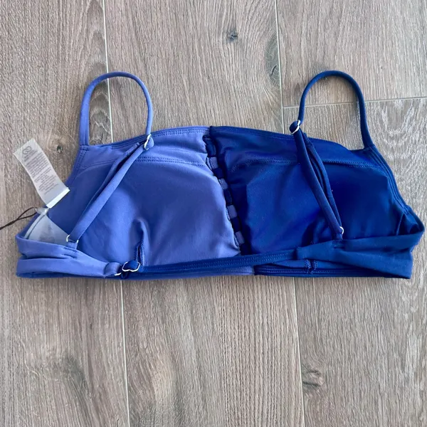 Calia Swim Looped Front Bikini Top Open Back Blue Colorblock Small NEW - Image 6