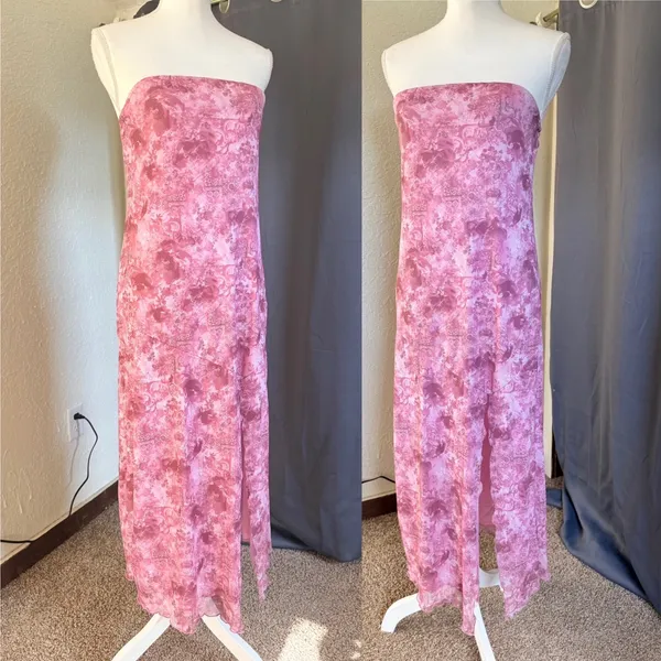 Full Tilt Fairycore Tube Maxi Dress Womens XL Pink Floral Strapless Slit Y2K - Image 9