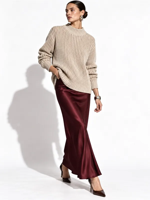 Zara Cream Chunky Knit Mock Neck Sweater Womens Medium Ribbed Pullover - Image 2