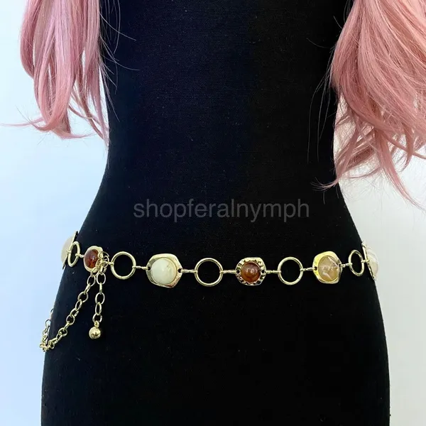 Gold Y2K Marbled Stone Open Ring Waist Chain Belt, Fits 24.5-43 Inches, X7GA1296 - Image 2