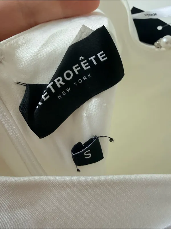Retrofête NWT Penelope dress White Pearl-Trim Halter Mini Dress Size Small - Image 9