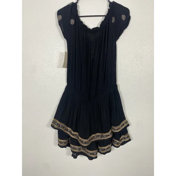 Boston Proper Black Embroidered Beaded Mini Floral Dress Scoop Neck Size S - Image 10