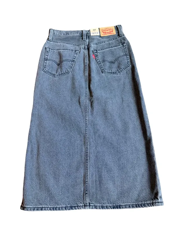 Levi's Grey Denim A Line Maxi Skirt High Slit Five Pocket Size 24 Women's NWT - Image 9
