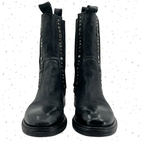 A.S.98 Studded Black Leather Boots Tall Chelsea Fall Boho Edgy Biker Fit Size 37 - Image 7