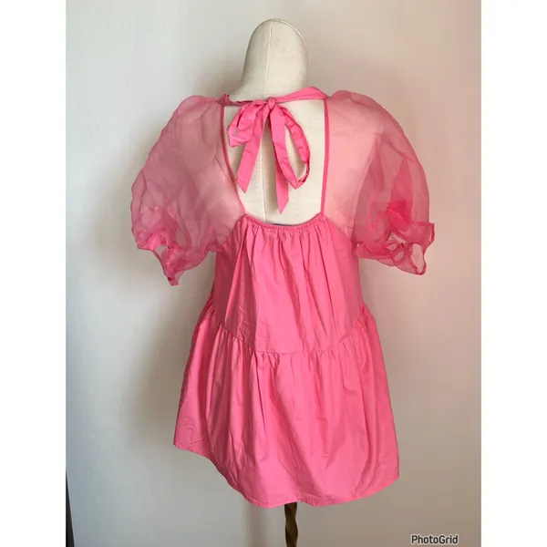 Tuckernuck Pommander Place Tinsley Pink Mesh Bow Tie Back Top Small - Image 4