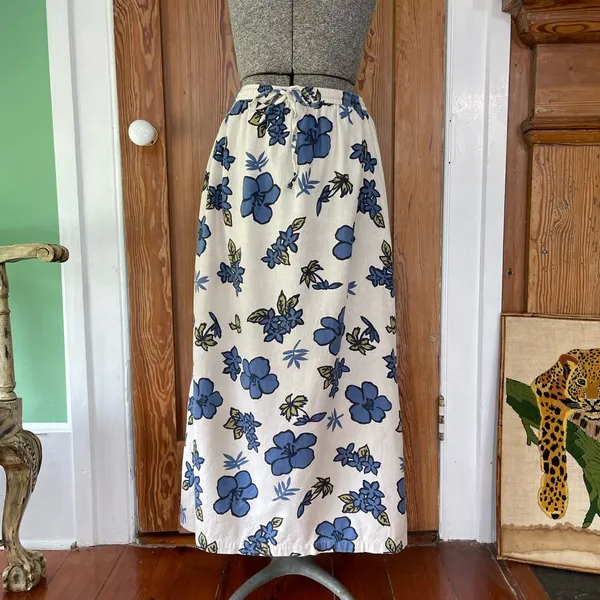 Vintage Zoey & Beth Hawaiian Floral Cotton Linen Maxi Skirt Medium💛 - Image 3