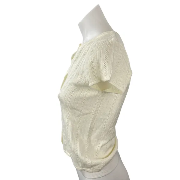 WAYF Women's Cream Wool Ribbed Button Down Shirt Blouse Cardigan Sweater Top S - Image 3