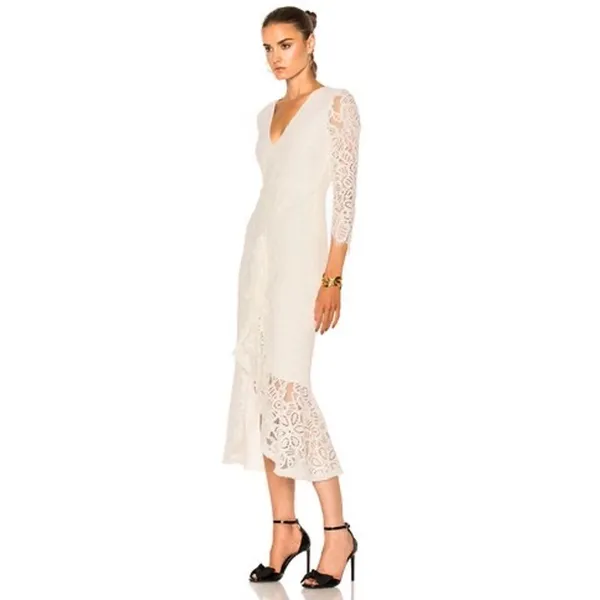 ALEXIS Nadege Lace Midi Mermaid Dress Off White Bridal Women Elegant size small - Image 5