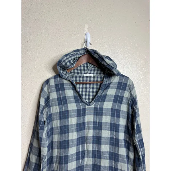 CP Shades x Free People Abbie Plaid Hooded Pullover TOp size M Blue Sage - Image 4