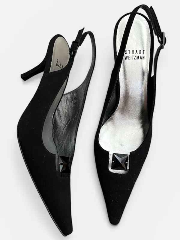 STUART WEITZMAN Vintage Classic Slingback Pointed Toe Kitten Heels Black Sz. 8 - Image 2