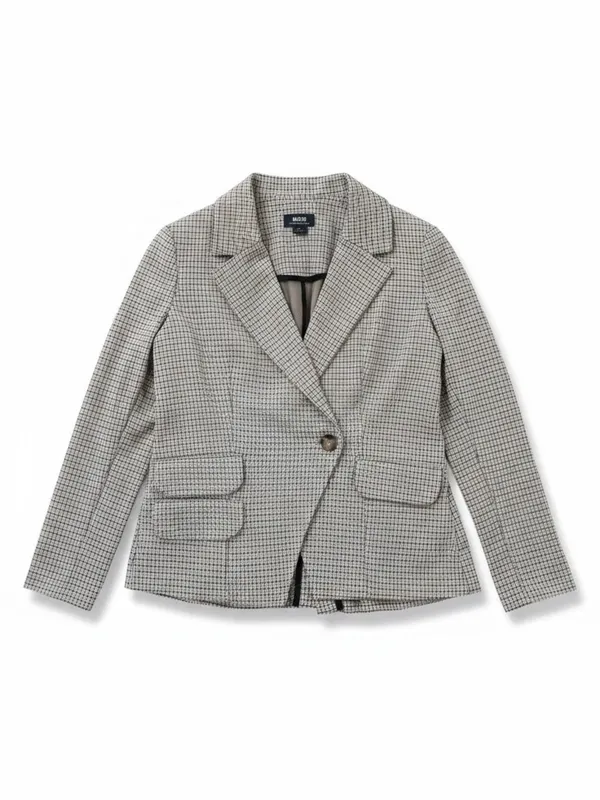 Maeve Anthropologie Collegiate‎ Knit Blazer Asymmetrical Check Brown Small NWT - Image 2