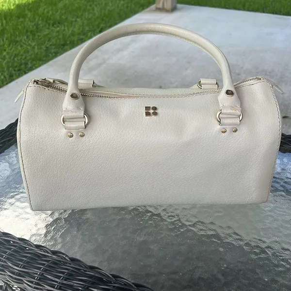 Vintage Y2K Kate Spade White Leather Barrel Satchel Handbag - Image 2