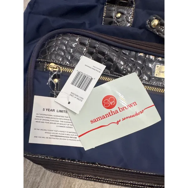 Samantha Brown Navy Brown Croc Embossed Drop Bottom Weekender‎ Travel Bag NEW - Image 3