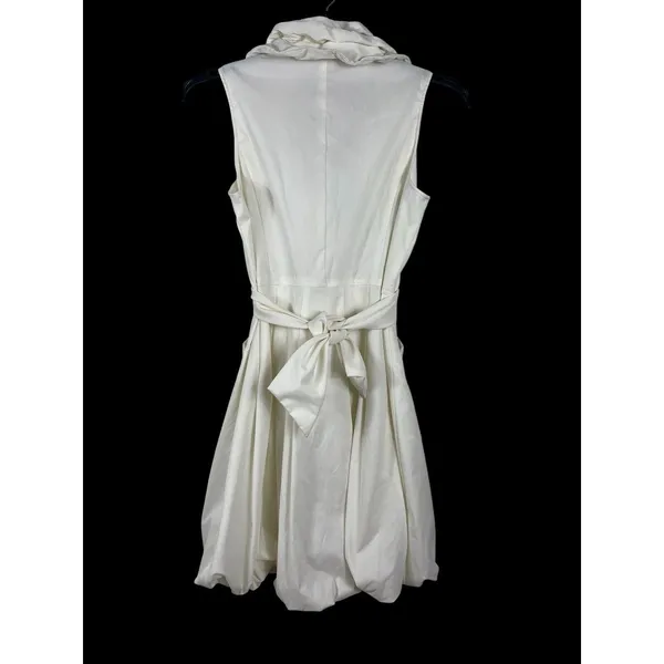 Samuel Dong Bubble Hem Dress M Ivory Ruffle Draped Collar Belted Cocktail - Image 4