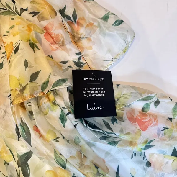 Lulus Yellow Floral Tiered Maxi Dress M Cottagecore Wedding Guest Chiffon NWT - Image 7