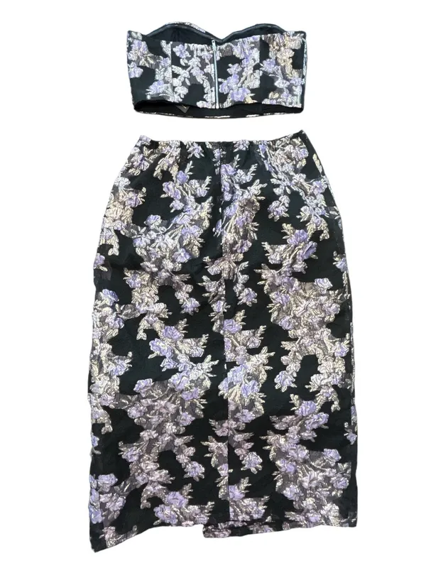 Lulus NWT two piece invite list Floral Jacquard dark romance gothic glam dress M - Image 7