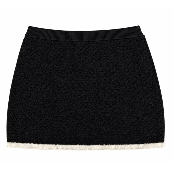 Abercrombie & Fitch Contrast Trim Textured Knit Mini Skirt Small Black White - Image 2
