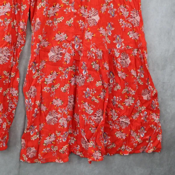 Red Floral Wide Leg Boho Y2K Cottage Pull On Straight Leg Flowy Pants Medium - Image 5
