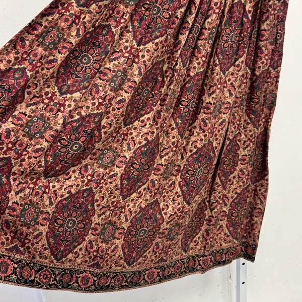 Vintage JS Collectibles Boho Paisley Pleated Midi High Waist Skirt Burgundy‎ - Image 4