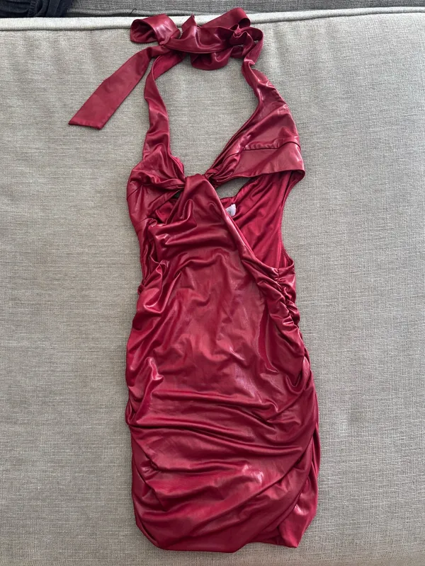 Oh Polly Knot Front Bodycon Mini Dress in Wine Red - Image 7