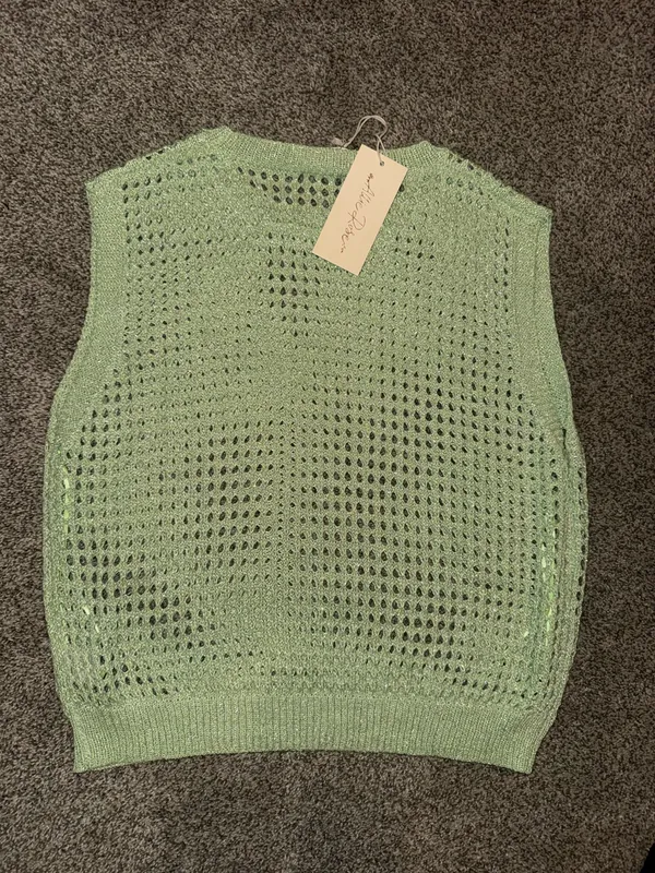 Allie Rose Green Metallic Open Knit Sweater Vest Size L - Image 2