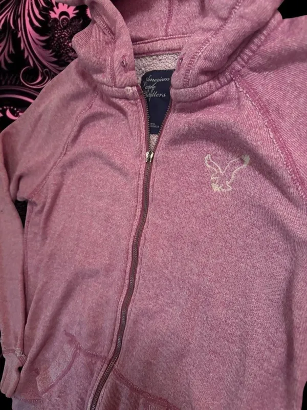 American Eagle Light Pink Zip-Up Hoodie Long Sleeve Lightweight Women’s Small - Image 2