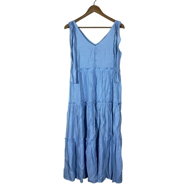 Blu Pepper Tiered Solid Maxi Dress Light Blue Cottagecore Tie Shoulder Size S - Image 2