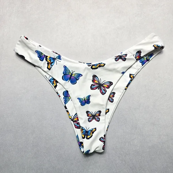 Zaful White Butterfly Thong Swim Beach Cheeky Flirty Boho‎ Bikini Bottom L Large - Image 2