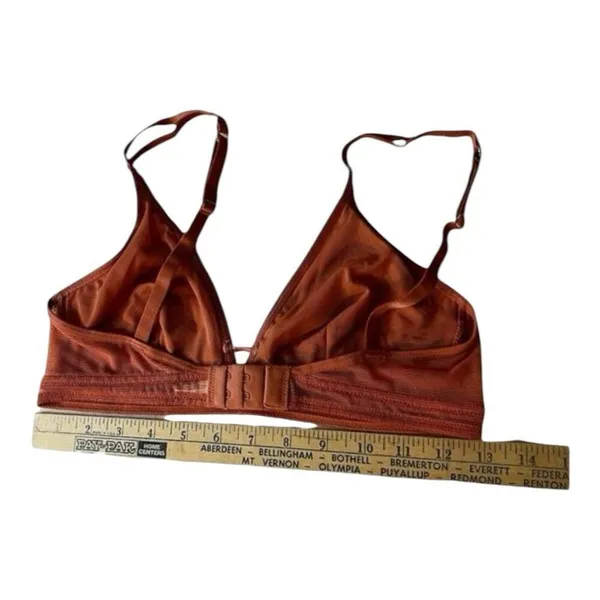 Women Orange Brown Mesh Trim Bralette Size M Wireless Unlined Lingerie - Image 5