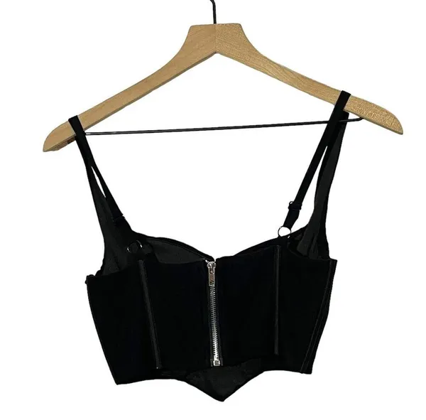 White Fox Cropped Corset Top - Black - Small - Image 3