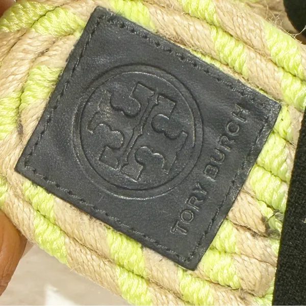 Tory Burch Two-band‎ Flat Espadrille Green Neon Brown Leather Sandals Size 7 - Image 5