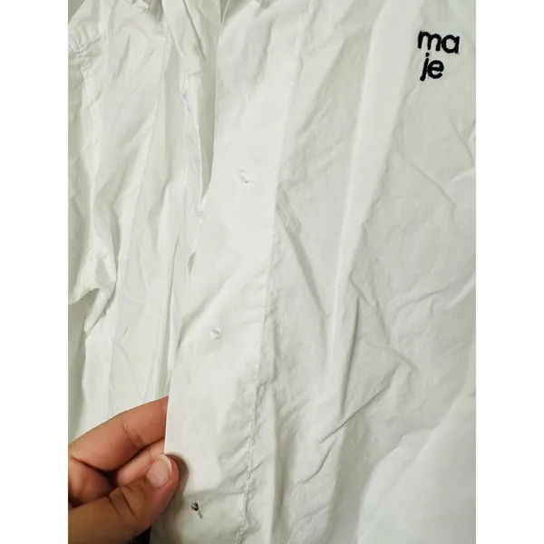 MAJE White 100% Cotton Cropped Button Up Long Sleeve Collared Shirt Size 2 - Image 9
