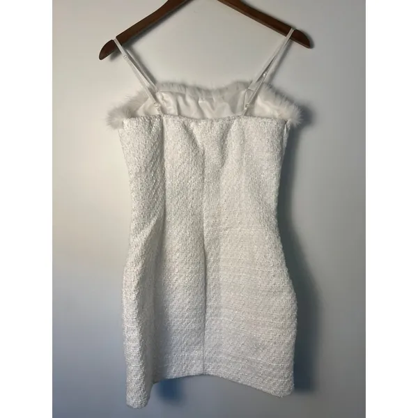 SheIn Sm/US 4 White Tweed Faux Fur Trim Mini Dress Sleeveless Sparkle Preppy Barbie - Image 2