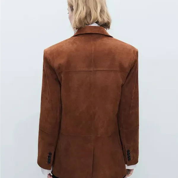 Mango Brown 100% Genuine Suede Leather Blazer Jacket – Women’s Size S– NWT - Image 6
