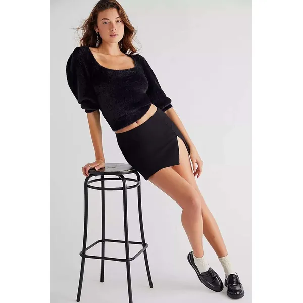 FREE PEOPLE Moonbeam Pullover Black Fuzzy Sweater 3/4 Sleeves Solid Scoop Small - Image 4