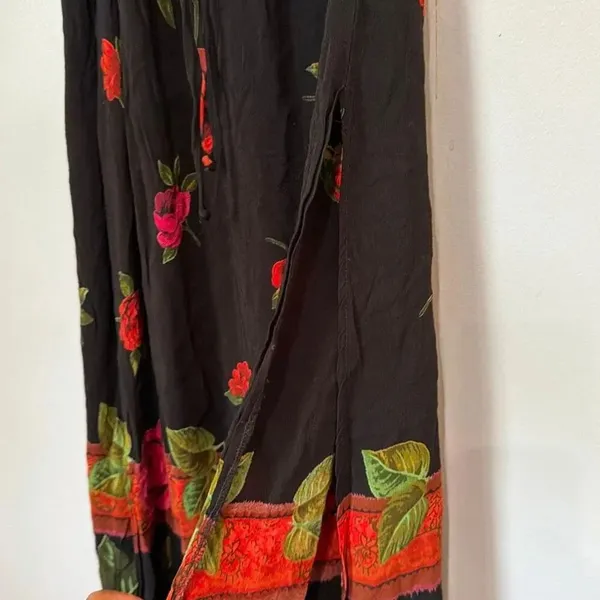 Vintage Nina Piccalino Size 6 Black Rose Floral Rayon Maxi Dress Slits Made in U - Image 5