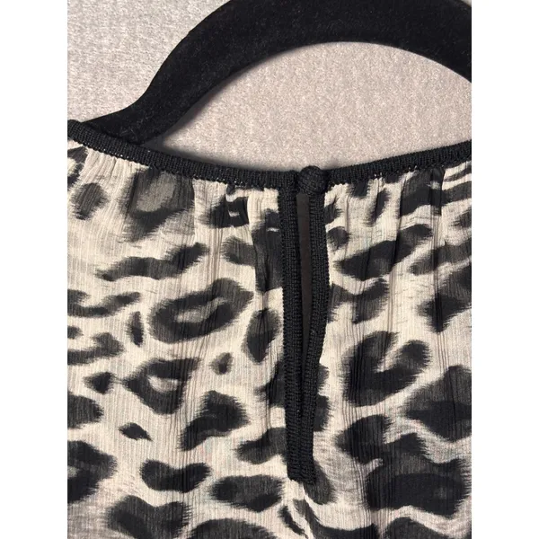 Ann Taylor Womens Silk Blouse S Grey Leopard Print Merino Wool Trim Mob Wife - Image 4