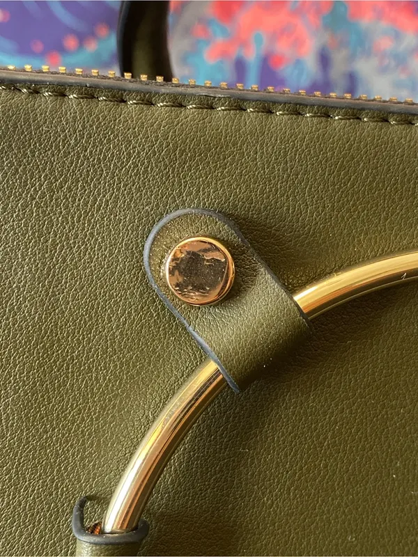 Olive Green Structured Top-Handle Women's Bag with Gold Accents - Image 3