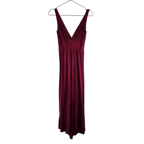 La Femme Plunge‎ Neck A-Line Gown 2 Burgundy 28547 Jersey - Image 4