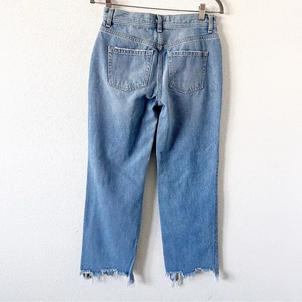 Free People Maggie Straight Leg Jeans Distressed Mid Rise Raw Hem - Image 4