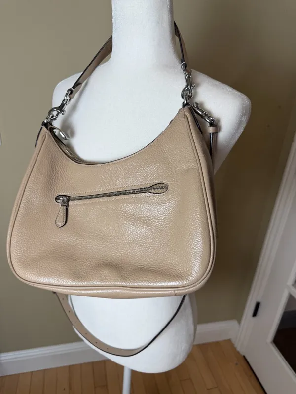 Coach Teri Hobo Bag Purse Beige Leather w Crossbody Strap - Image 3
