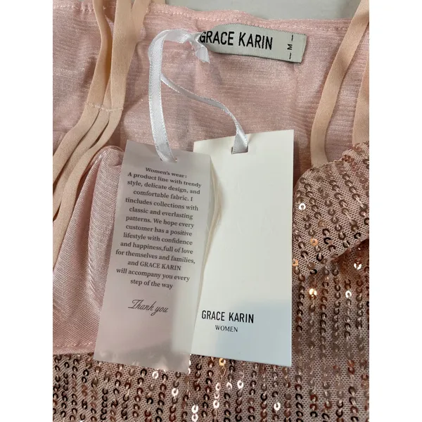Grace Karin Pink Sequin Strappy Sweetheart Ruffle Hem Top NWT Size M - Image 2