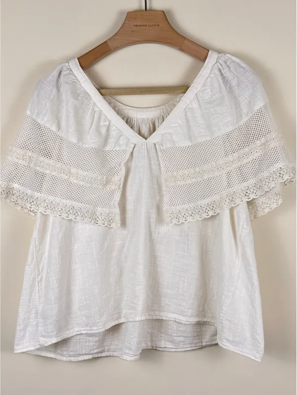 White Crochet Lace Old Navy Short Sleeve Peasant Top L - Image 2