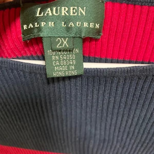 Vintage Lauren Ralph Lauren Red and Blue Striped Crew Neck Jumper Size 2XL - Image 2